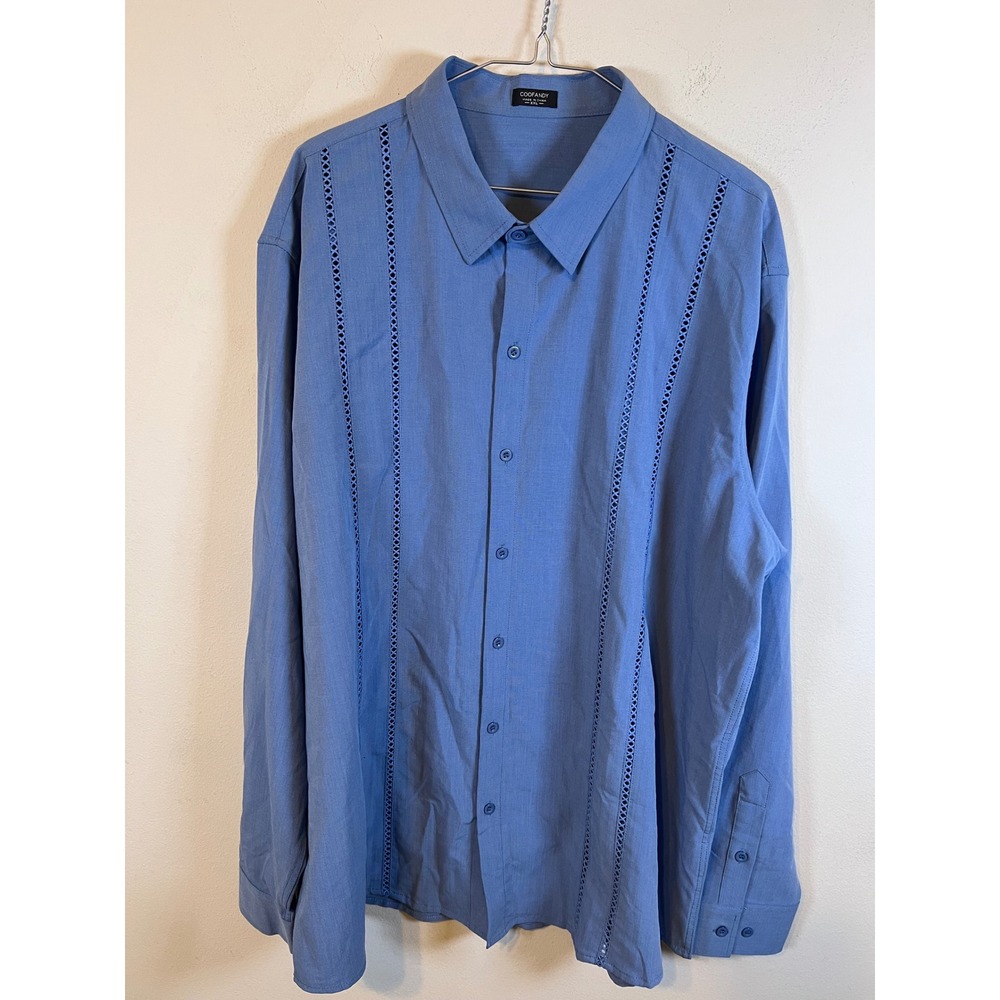 COOFANDY Mens Button Down Shirt Eyelet Embroidered Blue XXL